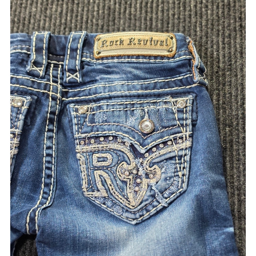 Rock Revival Ankle Skinny Jeans Womens 23 Blue Excellent Sundee Distressed - Picture 8 of 16
